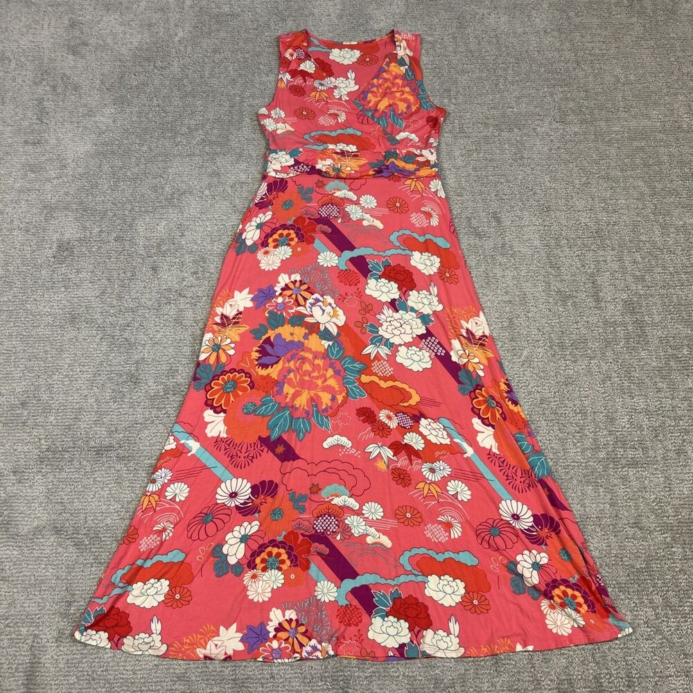 Soft Surroundings Maxi Dress Womens Medium Floral Coastal Posie Sun Kissed Coral